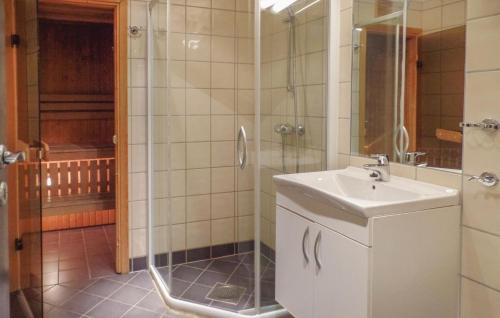 bagno con lavandino e doccia di Pet Friendly Apartment In Hemsedal With House A Mountain View a Hemsedal