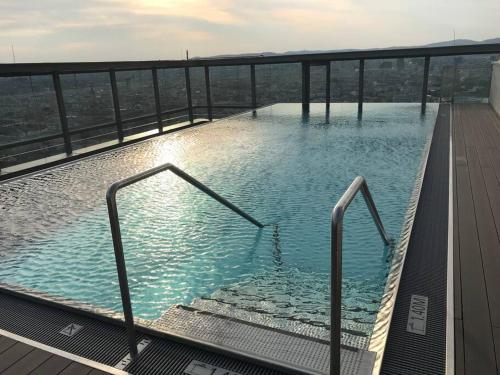 a swimming pool on the top of a building at Premium Apartment, Family friendly in Vienna