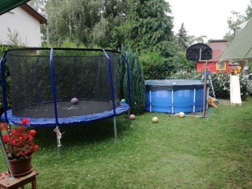a trampoline in the backyard of a yard at GALATA house along the river Danube in Radvaň nad Dunajom