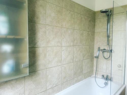 a bathroom with a shower and a bath tub at Modern One Bed Apartment Greenwich in London