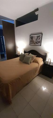 a bedroom with a bed with two pillows on it at Departamento 1 interno - centro - Inst Cardiologico - cochera in Corrientes