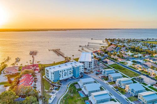 an aerial view of a harbor with the water at Casa De Playa in Melbourne Beach