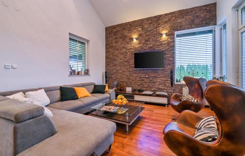 a living room with a couch and chairs and a tv at Casa M in Lopatinec