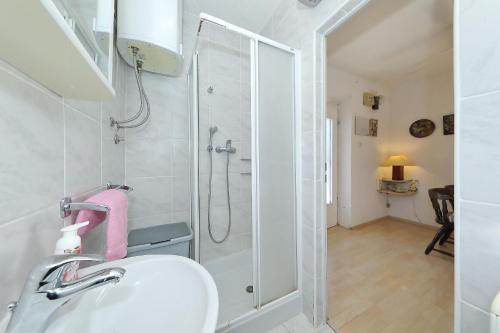a bathroom with a shower and a sink at House Miro cozy home in Rovanjska