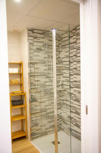 a shower with a glass door in a bathroom at LOS INFANTES 7-5-24 in Sanlúcar de Barrameda
