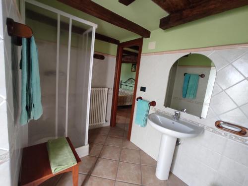 y baño con lavabo y espejo. en Agriturismo Alpi, en Roccaforte Ligure