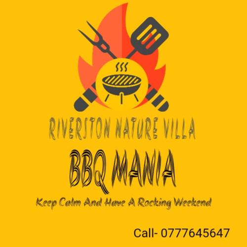 a sign with a bbq grill and a fire at Riverston Nature Villa in Rattota