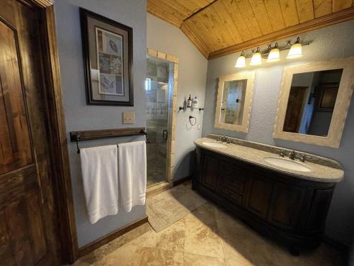 ベルネにあるBoerne Mountain Retreatの洗面台とシャワー付きのバスルーム