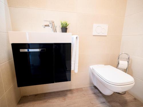 a bathroom with a sink and a toilet at Noble Suite - Parking - Workspace in Gießen