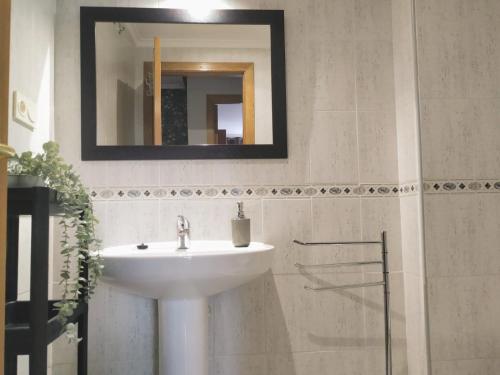 a bathroom with a sink and a mirror at Apartamento en OVIEDO,WIFI in Oviedo