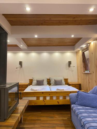 een kamer met een bed, een bank en een tv bij Chybotek Premium Apartments in Przesieka