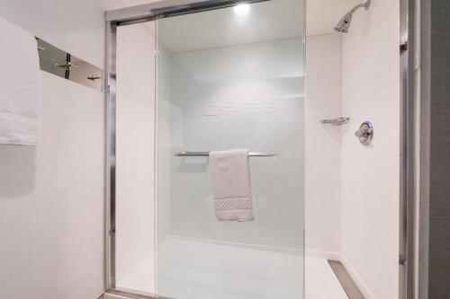 y baño con ducha y puerta de cristal. en Residence Inn by Marriott Decatur, en Decatur