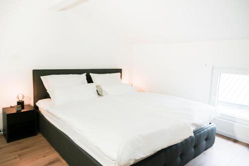 En eller flere senge i et værelse på 50qm Apartment in Krefeld zentral gelegen mit hohen Decken - BEUYS Apartments - Krefeld