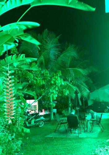 a group of chairs and palm trees in a building at AMK traveller's hub in Maite