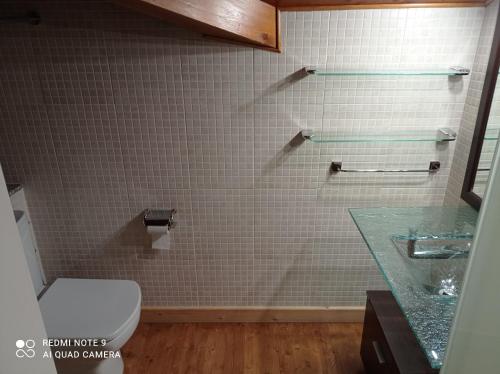 een badkamer met een toilet en een wastafel bij Cabaña de madera Vall D Incles Parking y Wifi Gratis in Incles