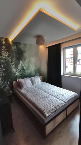 1 cama grande en una habitación con un cuadro en la pared en Apartamenty całoroczne, en Puck