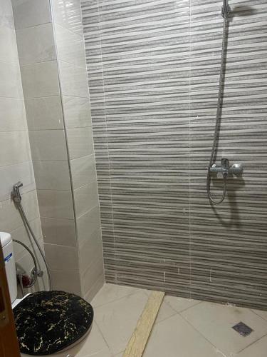 Ideal appartement de vacances في Plage de Mehdia: كشك للاستحمام مع مرحاض في الحمام