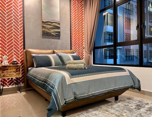 a bedroom with a bed and a large window at UrbanRuma#Industrial#Putrajaya#500Mbps#Netflix in Putrajaya