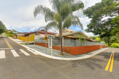 a palm tree on the side of a street at Pousada Recanto da Paz in Lindóia
