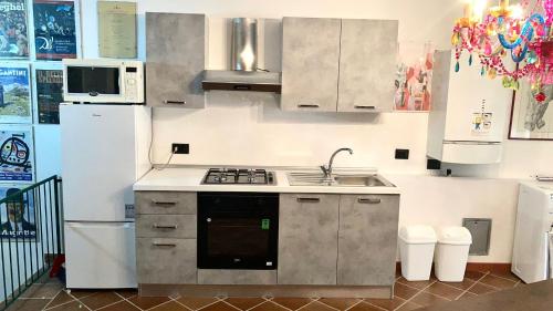 諾瓦拉的住宿－Casa Atelier，厨房配有炉灶、水槽和冰箱。