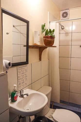 a bathroom with a sink and a toilet at Black Llama Hostel Miraflores in Lima