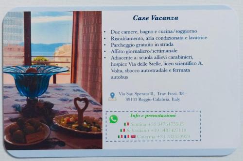 a menu for a restaurant with a plate of food at VISTAMARE apartments Reggio Calabria in Reggio di Calabria
