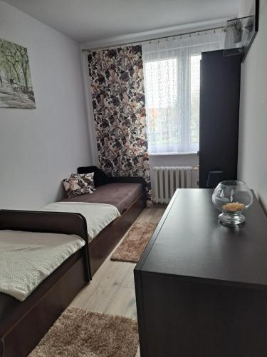 a living room with a couch and a table at APARTAMENT na STARÓWCE in Pasłęk