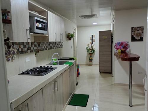 una cucina con lavandino e piano cottura di Araucarias Inn 2 a Santa Rosa de Cabal