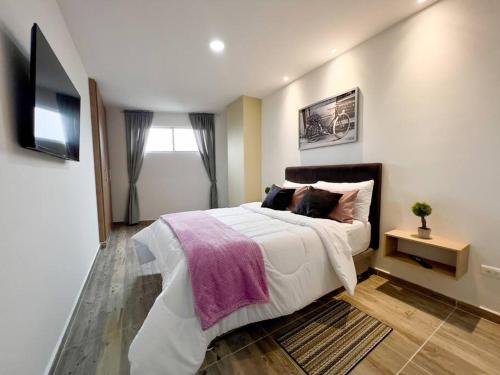 a bedroom with a large bed and a television at 202S Encantador apartamento para ti! in Ibagué