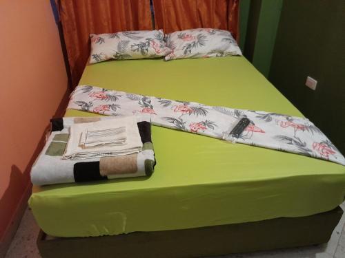 アカシアスにあるHotel Mar Azulの緑のベッド