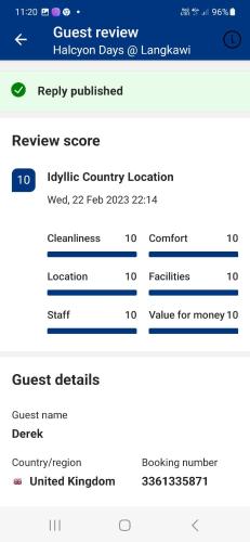 a screenshot of a cell phone with the guest review window at Halcyon Days @ Langkawi in Pantai Cenang
