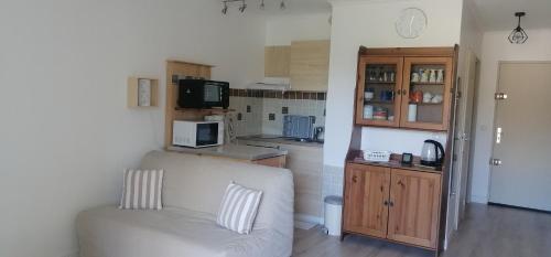 un salon avec un canapé et une cuisine dans l'établissement LE CLOS DE L EDEN, à Gréoux-les-Bains