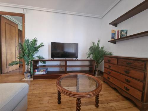 a living room with a tv and a coffee table at Hostal Lizuniaga in Bera