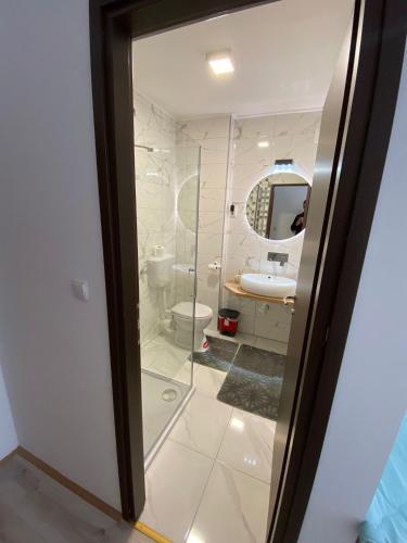 a bathroom with a shower and a toilet at B&B Sandrina in Bilje