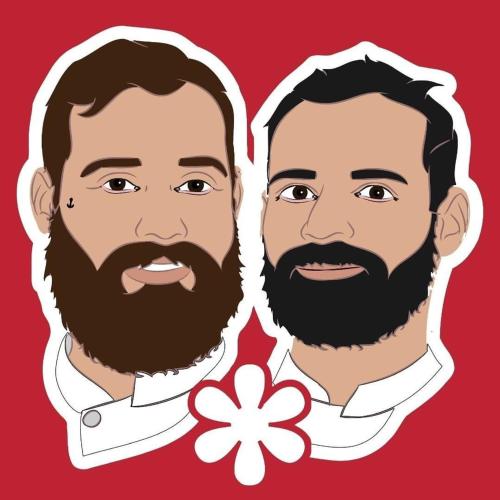 two men with a beard and a flower in their mouth at Hotel Cinzia Ristorante Christian e Manuel in Vercelli