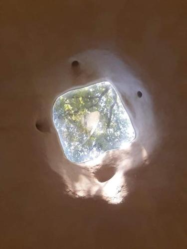 a view of a tree from a hole in a building at La lodge vue mer in Nice