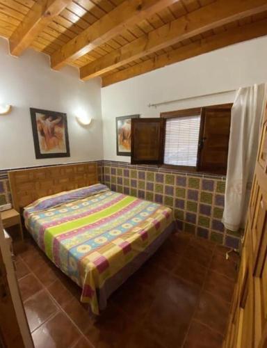 a bedroom with a bed in the corner of a room at El-cortijo in Siete Aguas