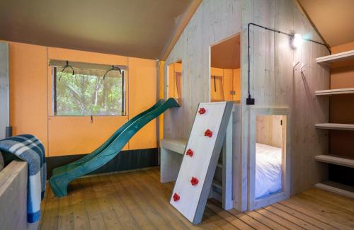 a play room with a slide and a bunk bed at Landgoed 't Wildryck in Diever