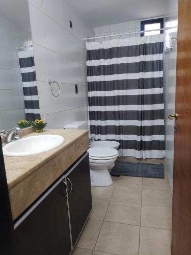 a bathroom with a sink and a toilet and a shower at Consorcio España 216 in San Juan