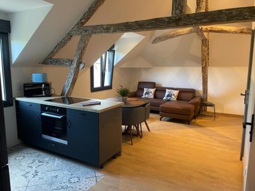 Il comprend une cuisine équipée d'une cuisinière et un salon. dans l'établissement Les Bulles Blanches, à Avize