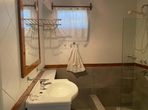 老虎城的住宿－Playa Tapitos，一间带水槽、淋浴和镜子的浴室