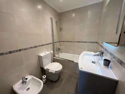 La salle de bains est pourvue d'un lavabo, de toilettes et d'une douche. dans l'établissement HONDARGANE, en las playas de Laga y Laida., à Ibarrangelu
