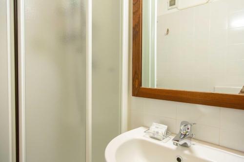 a bathroom with a sink and a shower at Certosa 1515 in Avigliana