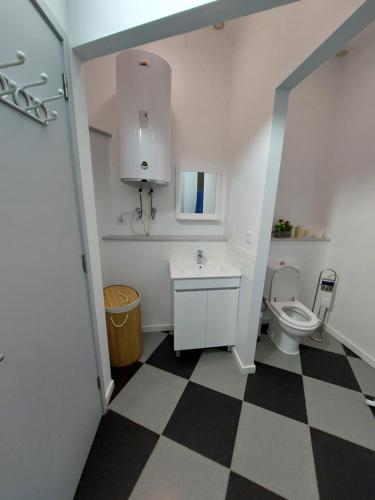 a bathroom with a toilet and a sink at Santa Luzia Center in Ribeira Grande