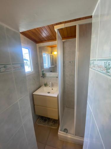 een badkamer met wastafel en douche bij appartement climatisé,IDEALEMENT SITUE 100m du vieux port. in Bastia