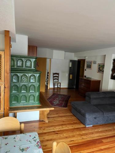 a living room with a green cabinet and a couch at APPARTAMENTO FORTUNA GIANNA in Fiera di Primiero