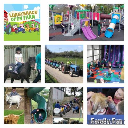 a collage of pictures of children playing at a playground at Stunning riverside cottage in central location in Donegal