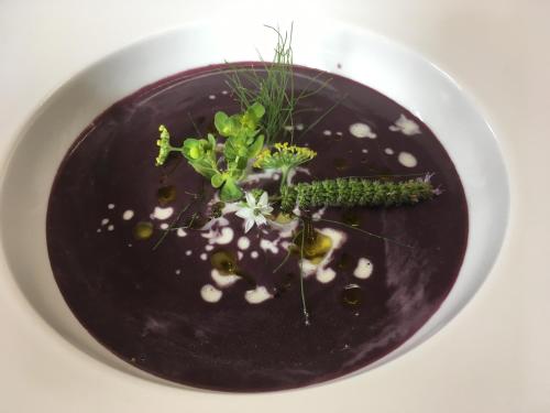 a plate of food with a plant on it at Bed&Bike Tremola San Gottardo in Airolo