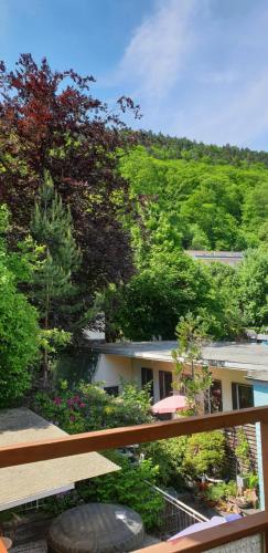 a view of a garden from a balcony of a house at Maisonette Elisabeth in Trier
