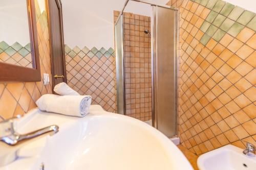 a bathroom with a sink and a shower at Vista Mare Apartment 6 in Olbia